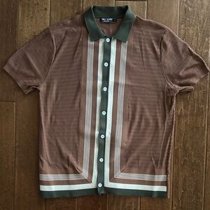 Casual Brown and Green Button Down Shirt